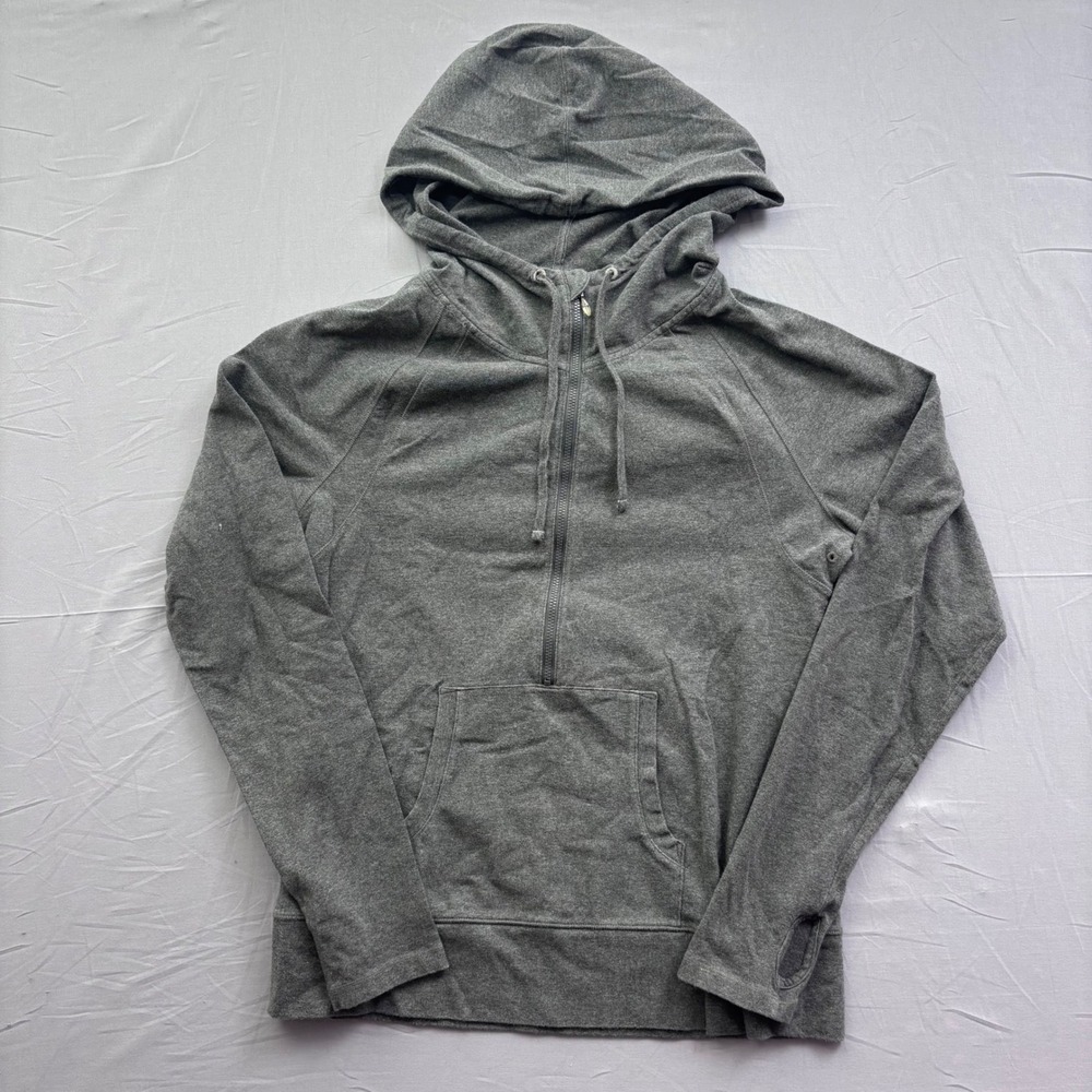 GapBody‎ Mens Quarter Zip Hoodie Gray Raglan Thumbhole Pullover L Casual